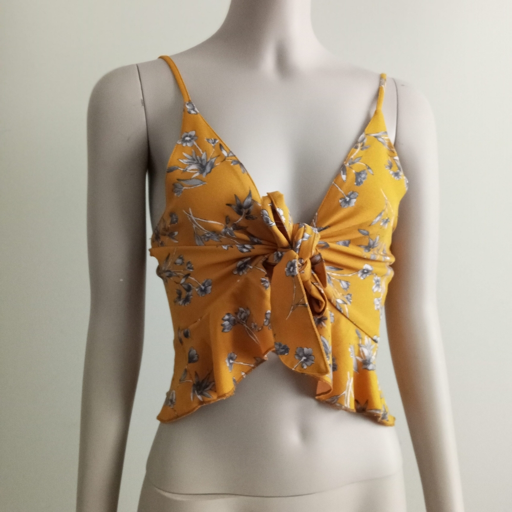 ZAFUL mustard floral print crop top size medium